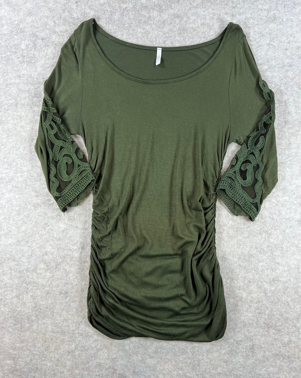 Pinkblush Maternity Olive Green Crochet 3/4 Sleeve Ruched Top Size Large